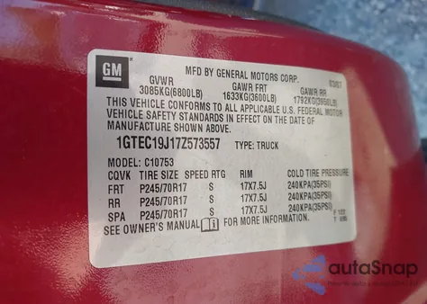 2007 GMC Sierra 1500 Sle1 from USA, damaged, VIN 1GTEC19J17Z573557